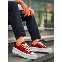 KB-CX-3 Kuback Kısa Bordo Keten Beyaz Yüksek Taban Spor Ayakkabı