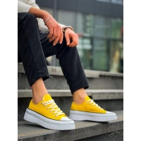 KB-CX-3 Kuback Kısa Sarı Keten Beyaz Yüksek Taban Spor Ayakkabı