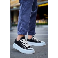 Kb-Cx-3 Kuback Kısa Siyah Keten Beyaz Yüksek Taban Spor Ayakkabı