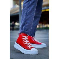 Kb-Cx-3 Kuback Uzun Kırmızı Keten Beyaz Yüksek Taban Spor Ayakkabı