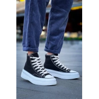 Kb-Cx-3 Kuback Uzun Siyah Keten Beyaz Yüksek Taban Spor Ayakkabı