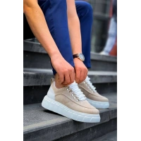 KB-X10 Kuback Bej Süet Beyaz Yüksek Taban Günlük Spor Ayakkabı