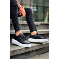 KB-X155 Kuback Siyah Cilt Detaylı Beyaz Yüksek Taban Günlük Spor Ayakkabı