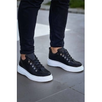 Kb-X4  Kuback Siyah Cilt Yüksek Taban Bağcıklı Günlük Erkek Ayakkabı