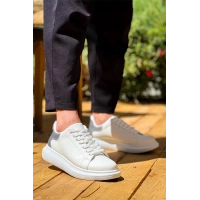 Kb-X500  Kuback Beyaz Gümüş Yüksek Taban Bağcıklı Günlük Erkek Ayakkabı