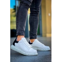 Kb-X500  Kuback Beyaz Siyah  Yüksek Taban Bağcıklı Günlük Erkek Ayakkabı