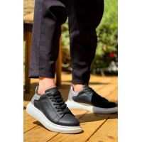 Kb-X500  Kuback  Siyah Gümüş Yüksek Taban Bağcıklı Günlük Erkek Ayakkabı