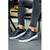 Kb-X7  Kuback Siyah Yeşil Yüksek Beyaz Taban Bağcıklı Günlük Erkek Ayakkabı