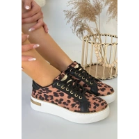 Kity Leopar Saten Bağcıklı Spor Ayakkabı