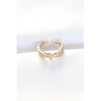 Kıvrım Model Gold Renk Zirkon Taşlı Ayarlanabilir Yüzük