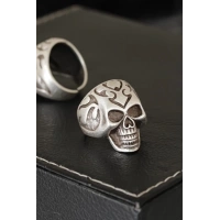 Kuru Kafa Tasarımlı Eskitme Gümüş Desenli Ayarlamalı Model Erkek Yüzük