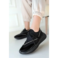 Liney Siyah Rugan Siyah Tabanlı Bağcıklı Spor Ayakkabı