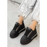 Lulu Siyah Cilt Bağcıklı Spor Ayakkabı