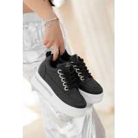 Lulu Siyah Cilt Beyaz Tabanlı Bağcıklı Spor Ayakkabı