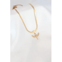 Mikail Figür Zirkon Taş Detay Gold Renk Çelik İtalyan Zincir Kadın Kolye