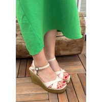 Minna Bej Cilt Dolgu Topuk Sandalet