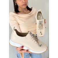 Monya Bej Cilt Bağcıklı Spor Ayakkabı
