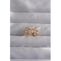 Pirinç Ayarlamalı Gold Renk Zirkon Taşlı 2li Görünüm Fiyonk Yüzük