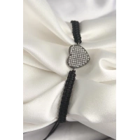 Pirinç Füme Renk Zirkon Taşlı Kalp Figür Asansörlü Makrome Model Kadın Bileklik