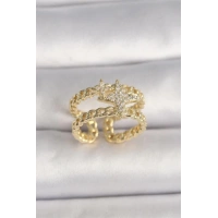 Pirinç Gold Renk 2Li Zincir Zirkon Taşlı Yıldız Figür Kadın Yüzük