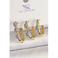 Pirinç Gold Renk 3Lü Halka Model Gümüş Zirkon Taş Detaylı Kadın Kombin Küpe