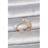 Pirinç Gold Renk Ayarlanabilir Zirkon Taşlı İncili Model Kadın Yüzük