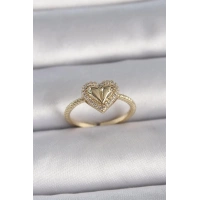 Pirinç Gold Renk Ayarlanabilir Zirkon Taşlı Kalp Model Kadın Yüzük