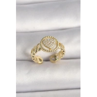 Pirinç Gold Renk Ayarlanabilir Zirkon Taşlı Kalp Model Kadın Yüzük