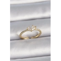 Pirinç Gold Renk Ayarlanabilir Zirkon Taşlı Kalp Model Kadın Yüzük