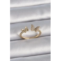 Pirinç Gold Renk Ayarlanabilir Zirkon Taşlı Kelebek Model Kadın Yüzük