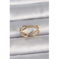 Pirinç Gold Renk Ayarlanabilir Zirkon Taşlı Sarmal Model Kadın Yüzük