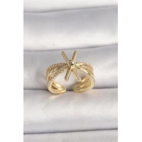 Pirinç Gold Renk Ayarlanabilir Ziron Taşlı Kadın Yüzük