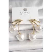 Pirinç Gold Renk Beyaz İnci Kiraz Model Kadın Küpe