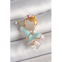 Pirinç Gold Renk Beyaz Mavi Renk Hemşire Model Şırınga Detay Kadın Broş