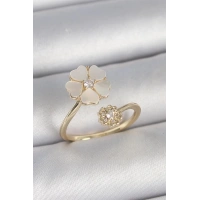 Pirinç Gold Renk Beyaz Mineli Çiçek Model Zirkon Taş Detay Kadın Yüzük