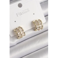 Pirinç Gold Renk Çift Sıra Zirkon Taşlı Kadın Küpe