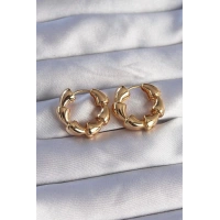 Pirinç Gold Renk Damla Kıvrım Tasarımlı Halka Küpe