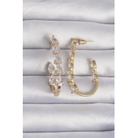 Pirinç Gold Renk Damla Zirkon Taş Tasarımlı Küpe