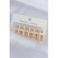 Pirinç Gold Renk Dikdörtgen Model Küpe Seti