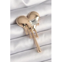 Pirinç Gold Renk Eriyen Kalp Model Kare Zirkon Taş Detay Kadın Broş