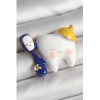 Pirinç Gold Renk Gülen Beyaz Diş Mavi Diş Fırçası Model Kadın Broş