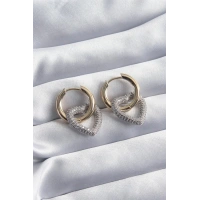 Pirinç Gold Renk Halka Gümüş Zirkon Taşlı Kalp Model VİP Seri Kadın Küpe