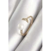 Pirinç Gold Renk İnci Top Figür Balık Kuyruğu Model Kadın Yüzük