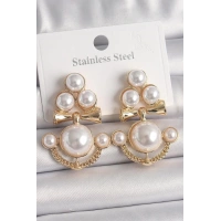 Pirinç Gold Renk İncili Çapa Model Kadın Küpe