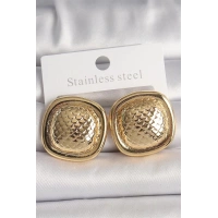 Pirinç Gold Renk İşlemeli Kare Model Kadın Küpe