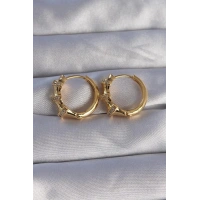 Pirinç Gold Renk Kabartmalı Zirkon Taşlı Oval Model Küpe