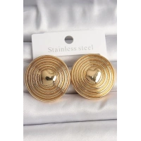 Pirinç Gold Renk Kalp İşlemeli Daire Plaka Model Kadın Küpe