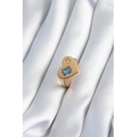 Pirinç Gold Renk Kalp Model Zirkon Taş Yıldız Detay Kadın Yüzük