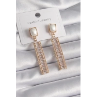 Pirinç Gold Renk Kare İnci Zirkon Taşlı Su Yolu Model Kadın Küpe
