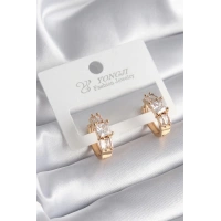 Pirinç Gold Renk Kare Zirkon Taşlı Kadın Küpe